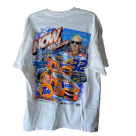 M O Knits Mens Tee shirt Size XL White Darrell Waltrip Ricky Craven 2 Sided - Picture 8 of 11